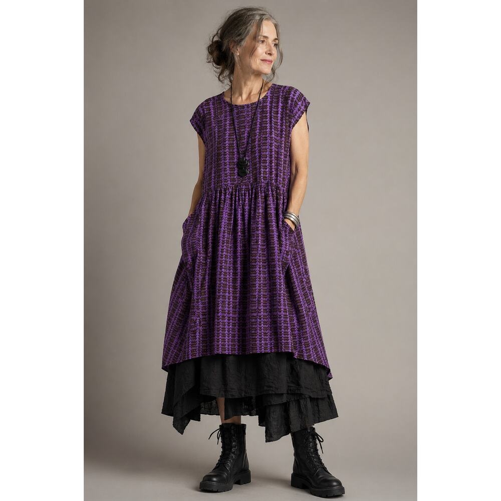 Noa Noa Lagenlook Purple Indonesian Cotton Smock Pocket Tunic Layering Dress S